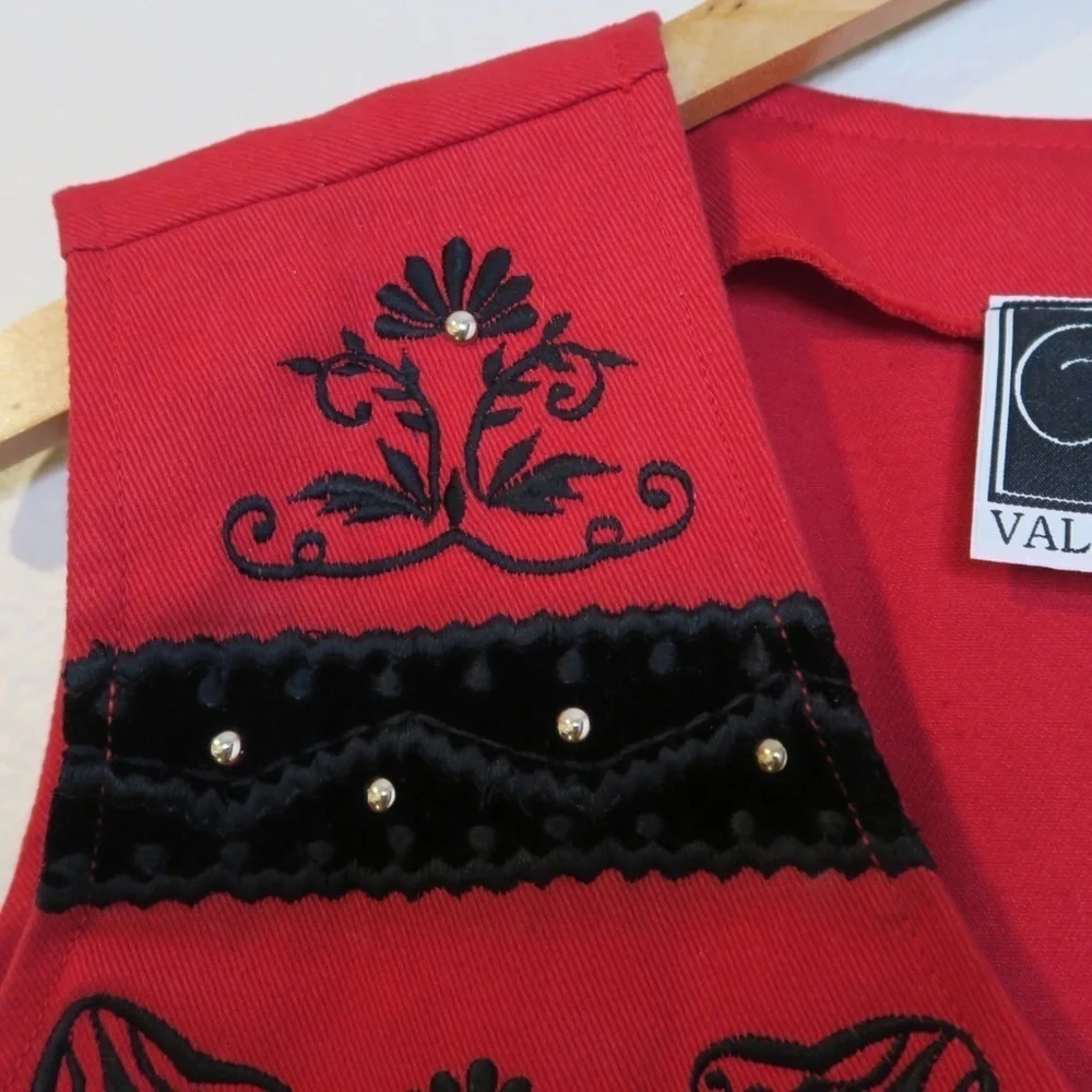 Valencia Red Western Crop Vest Cowboy Cowgirl Boho Button‎ Up Festival Concert